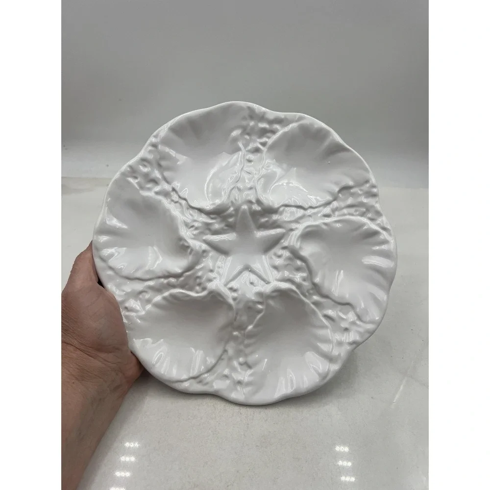 Neto & Gomes Oyster Plate White Ceramic Starfish Center 6-Well Server Portugal - Picture 6 of 11